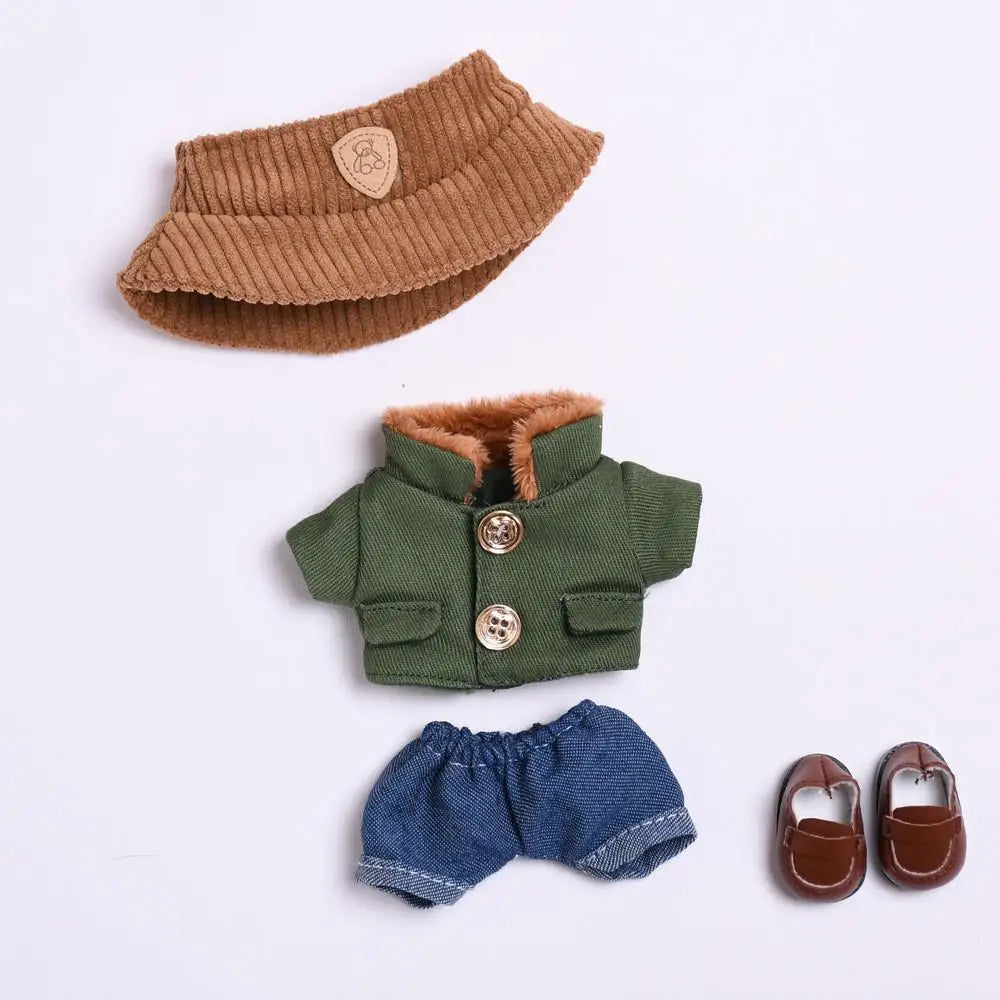 17cm Mini Plush Doll'S Clothes Outfit Accessories For Korea Kpop Exo Labubu Idol V1 V2 Green coat hat set Clothing Gift