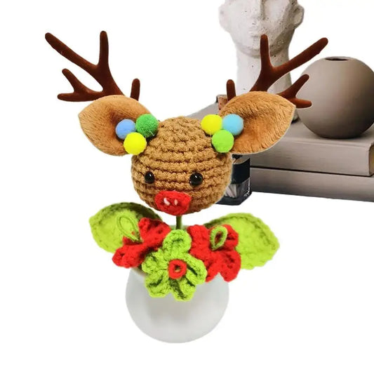 Woolen Moose Figurine Hand-Crocheted Christmas Deer Plushies Decorative Deer Crochet Knitted Toy Moose Tabletop Doll For