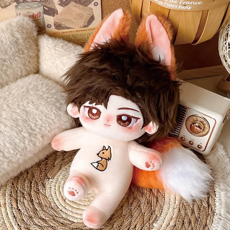 20cm Cotton Doll Brown Hair Fox Ears Tail Idol Star Dolls Cute Stuffed Plush Toys Doll Plushies Toys Fans Collection Gifts