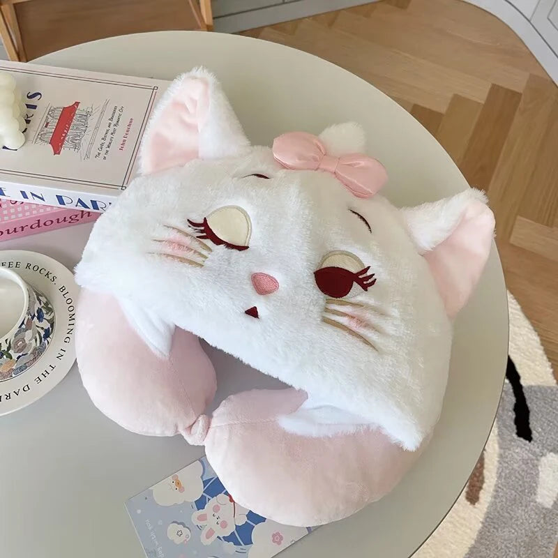 Disney Plush Dumbo Elephant Hooded U-shaped Pillow Stuffed Sanrio My Melody Marie Cat My Sweet Piano Travel Neck Pillow Office