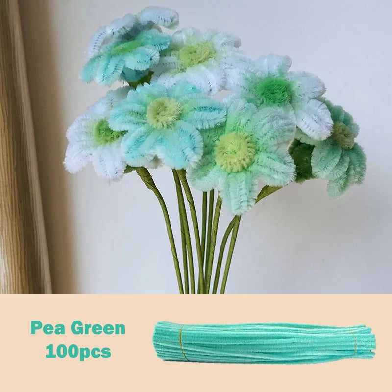 100pcs Colorful Chenille Stems Pipe Cleaners Plush Tinsel Stem Wired Twist Sticks Hair Strip DIY Craft Educational Toys Handmade