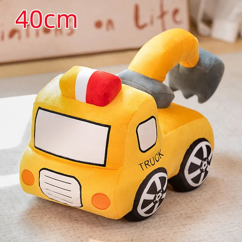 Emulational Cute Tractor Excavator Car Plush Toy Pillow Cartoon Fire Truck Soft Stuffed Dolls Boy Kids Gift Cute Room Decor