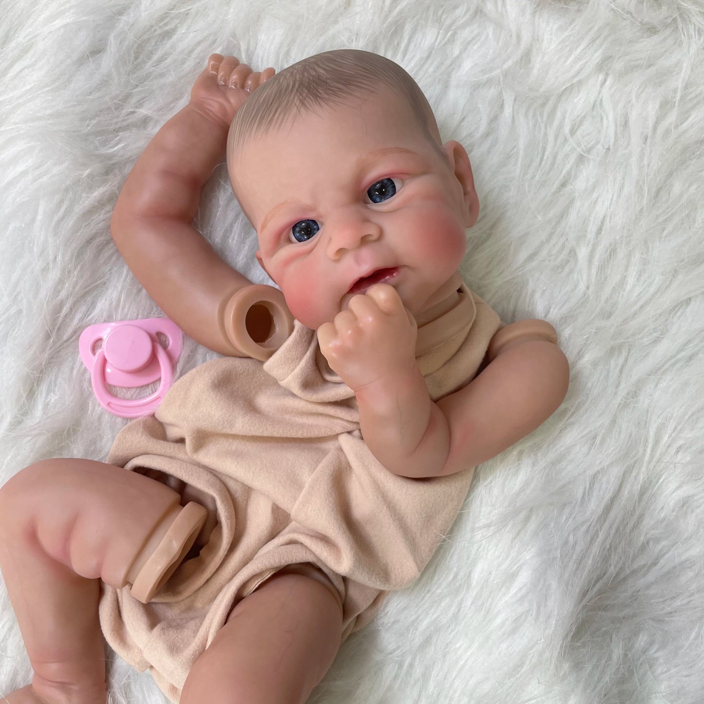 18inch Already Painted Reborn Doll Parts Elijah Lifelike Baby 3D Painted Skin with Visible Veins Cloth Body Included