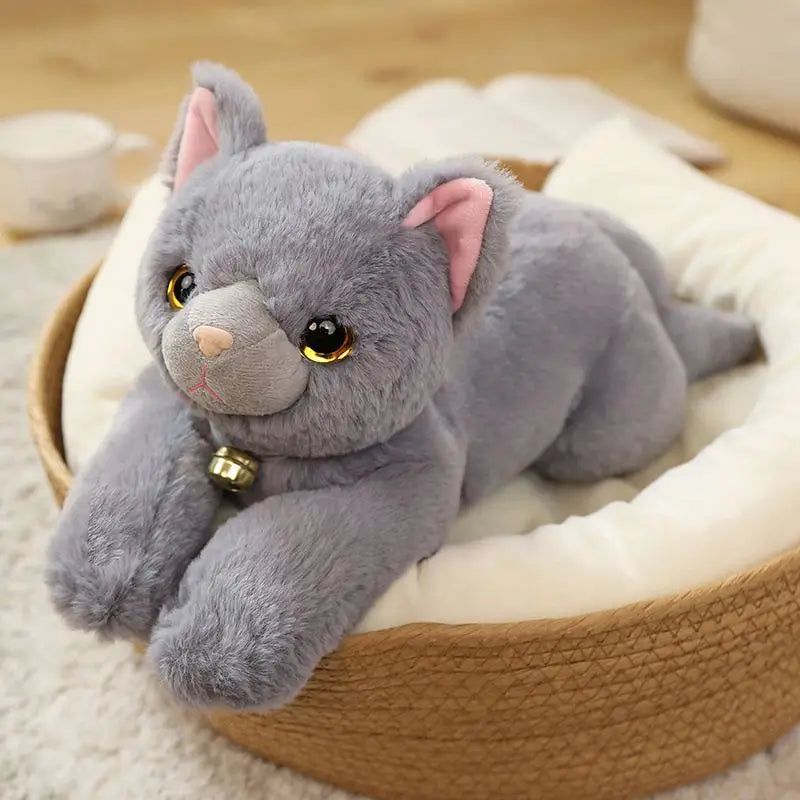 35cm/45cm Simulation Plush Cat With Bell Toys Kids Stuffed Tabby Cat Kitten Doll Baby Gift for Children Birthday Gift