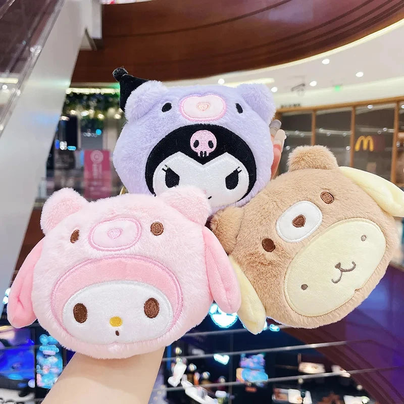 Kawaii Sanrio Plush Keychain Wallet Cinnamoroll Coin Purse Key Chain Kuromi Stuffed Storage Bag Earphone Mini Wallet Toys Girls