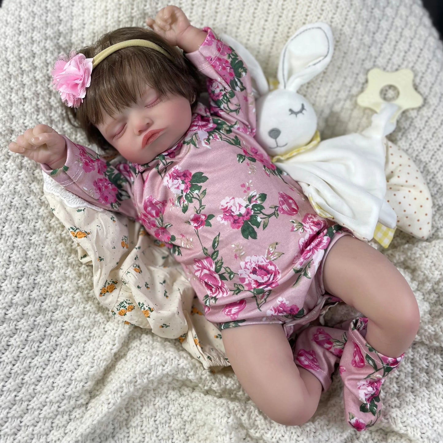 46CM Already Finished Reborn Doll Rosalie Sleeping Newborn Hand-rooted Hair 3D Painted Skin Tone Visible Veins Christmas Gift