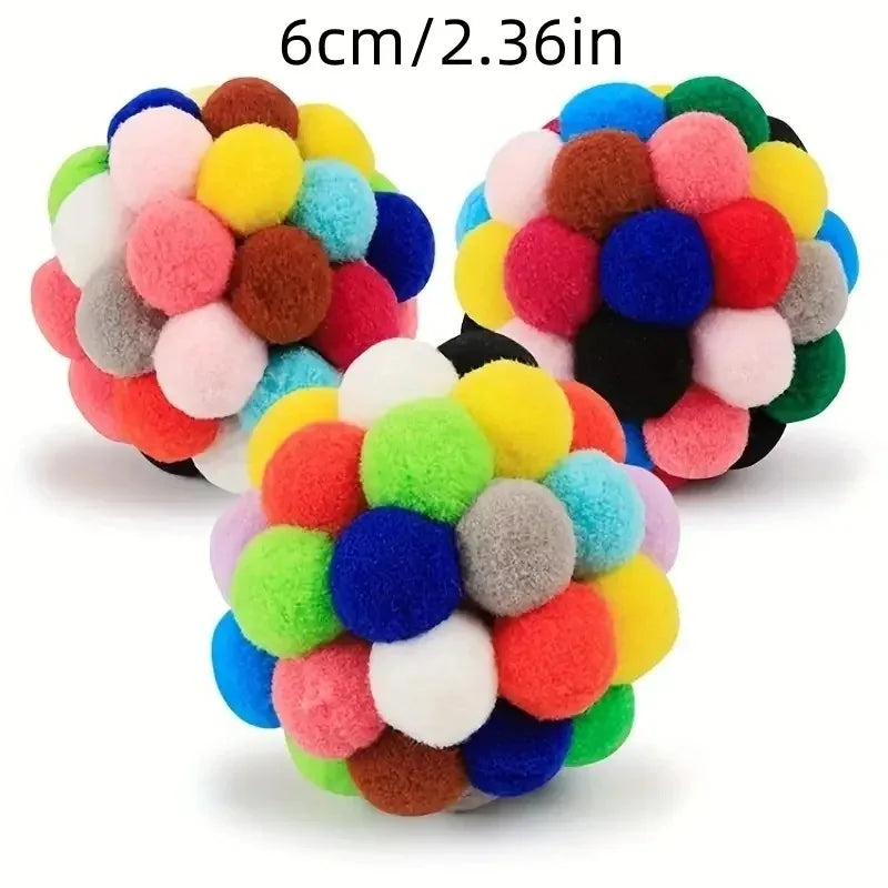 3PCS Cat Toys Cat Plush Ball Toy Pet Elastic Bell Ball Self Hi Ball Playing Cat Colorful Woolen Ball