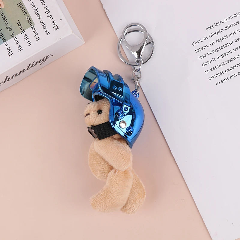 1PCS Lovely Helmeted Bear Charm Keychains Y2K Plush Ornament Pendant Car Keyring Backpack Decoration Bag Fashion Jewelry