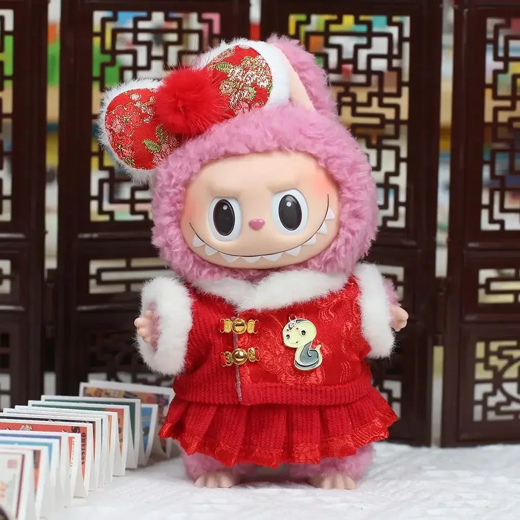 For Coca Cola Series 15-17cm labubu Baby clothes Labubu outfit Christmas festival antique red New Year's clothing Cloak