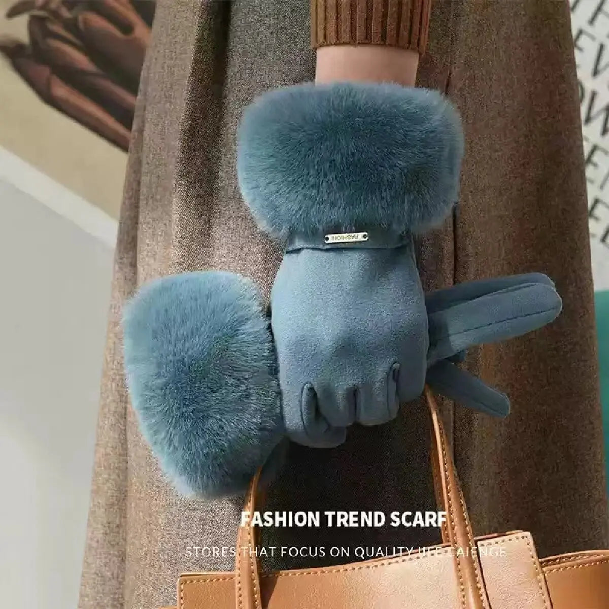 Winter Women Keep Warm Plus Velvet Touch Screen Thicken Plush Wrist Suede Gloves Fashion Personality Elegant Drive Cycling