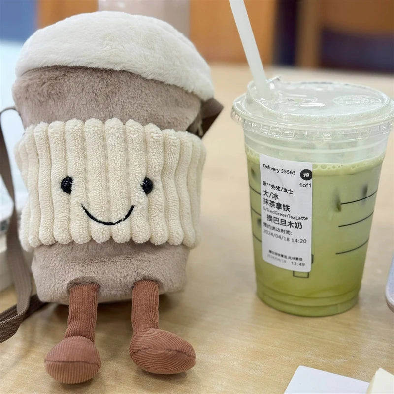 Jellycat Replica Cartoon Coffee Milk Tea Bag Pendant Plush Toy Keychain Dolls Accompanying Cups Crossbody Bags Plush Female Bags