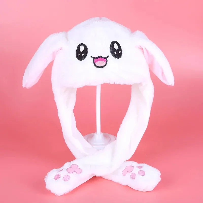 New Rabbit Hat with Moving Ears Funny Headband Ears Popping Up When Pressing The Paws Cute Plush Bunny Hair Band Decoration Prop