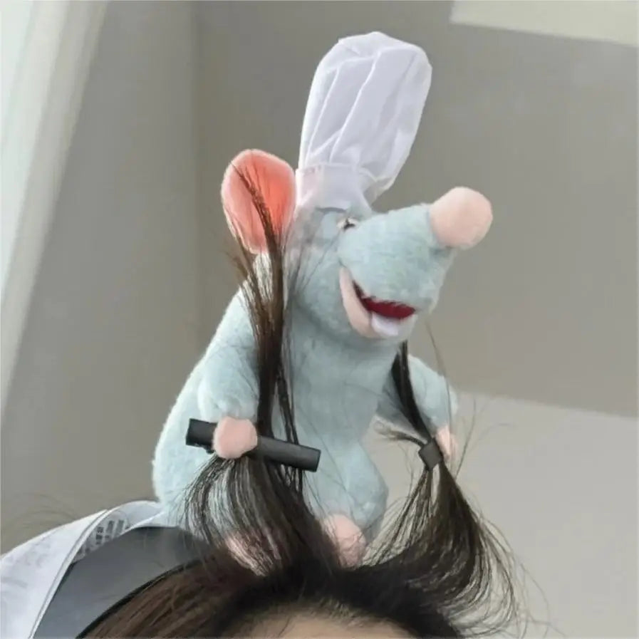 Disney Ratatouille Remy Cooking Mouse King Hair Hoop Plush Toy With Handmade Mouse Headband French Wide Edge Bundle Girl Gift