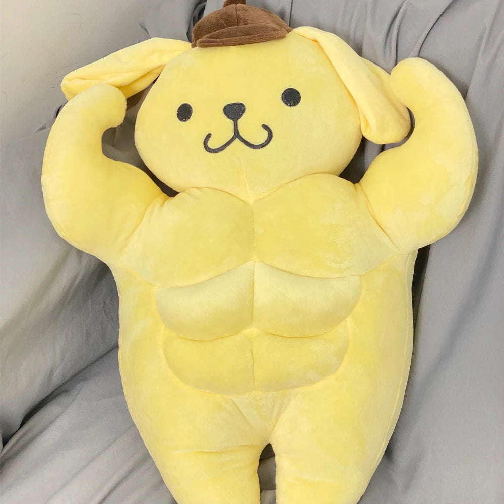 Funny Pom Pom Purin With Pecs and Abs Plush Toy Lovely Stuffed Animal Muscular Dog Doll Boyfriend Pillow Sleeping Plushies Gifts