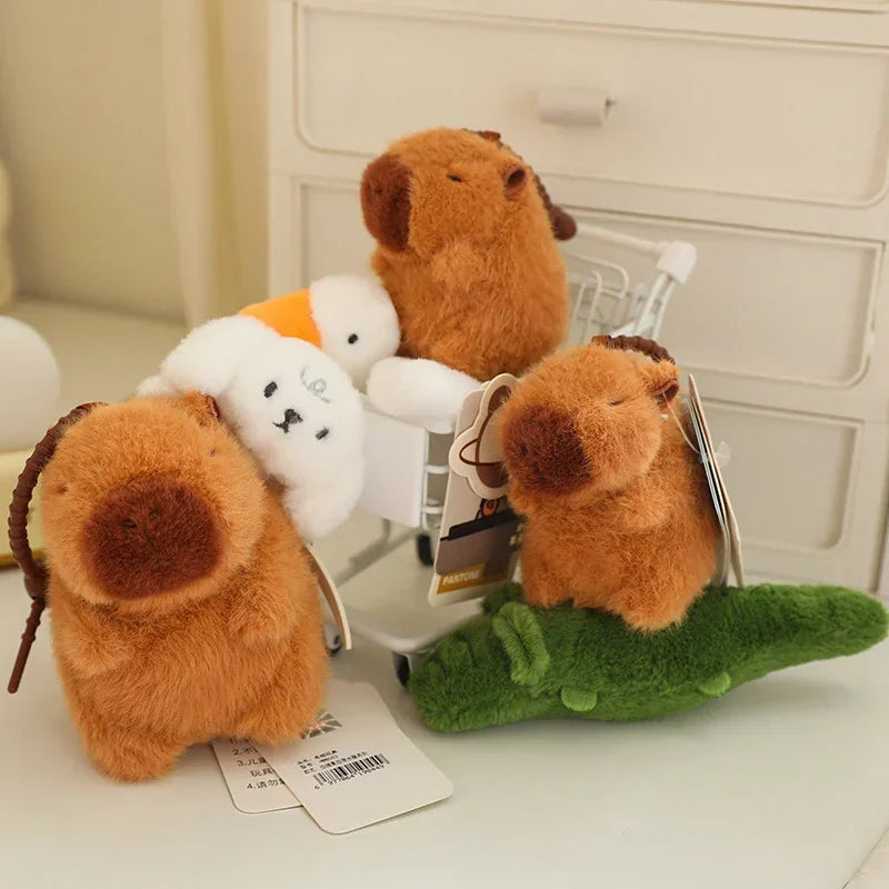 9/12cm Cute Cartoon Capybara Pendant Plush Toy Stay Wire Crocodile Goose Dog Cute Kapila Keychain Doll Desktop Doll Car Pendant