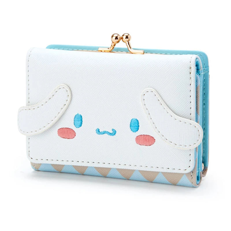 Sanrio Hello Kitty Bag Kawaii Cinnamon My Melody Kuromi Casual Fashion PU Leather Wallet Cute Folding Card Bags Birthday Gifts