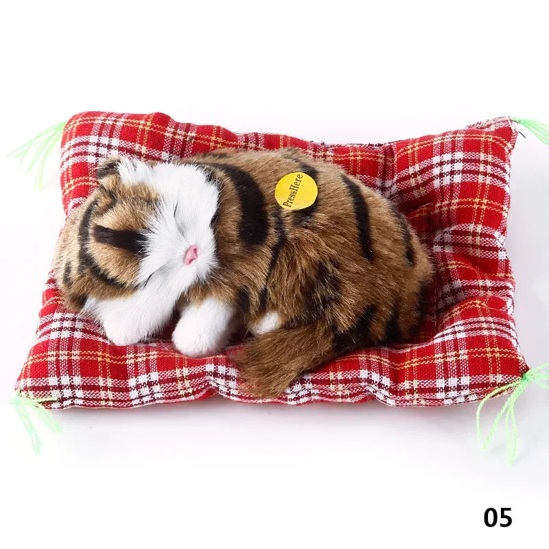 Simulation Cute Animal Doll Plush Sleeping Cats Toy with Sound Children Christmas Gift Party Decor Kids Birthday Gift