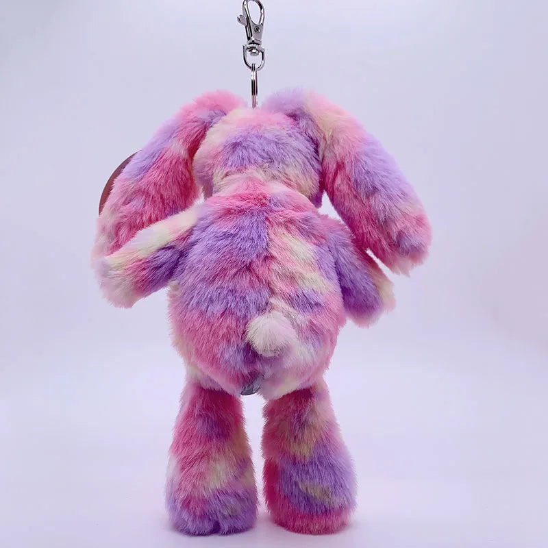 20cm Fantastic Rainbow Colorful Keychain Plush Toys Soft Stuffed Animals Bear Rabbit Doll Bag Pendant Toys Schoolbag Pendants