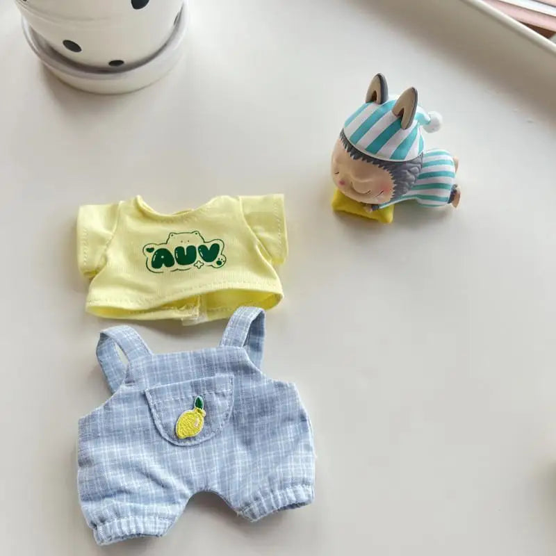 17cm Mini Plush Doll'S Clothes Outfit Accessories For Korea Kpop Exo Labubu Idol V1 V2 Casual plaid overalls Clothing Gift