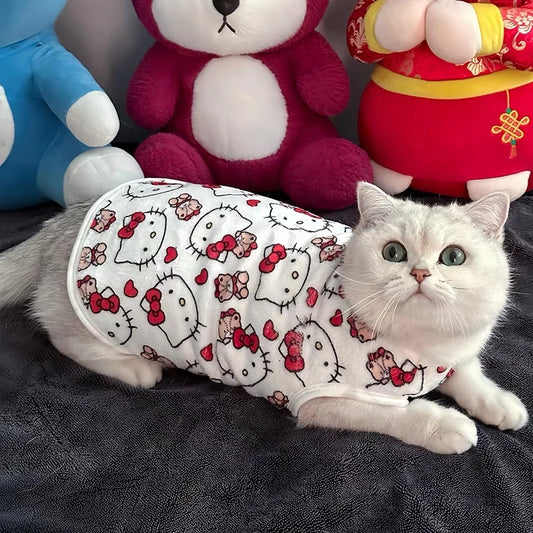 New Kawaii Hello Kitty Cat Sweater Costume Winter Warm Pet Clothes For Cats Pullover Mascotas Clothing Gatos Products For Animal