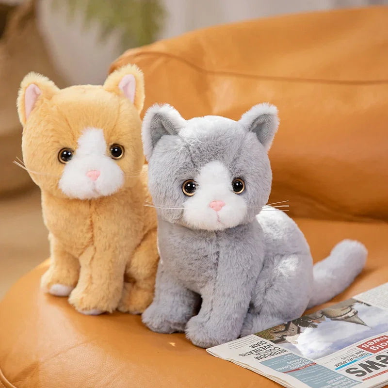 26CM Simlation Sit Kitten Plush Toys Fluffy Cat Stuffed Animal Pet Doll Black Orange Gray White Gray Cat Plushie Toys