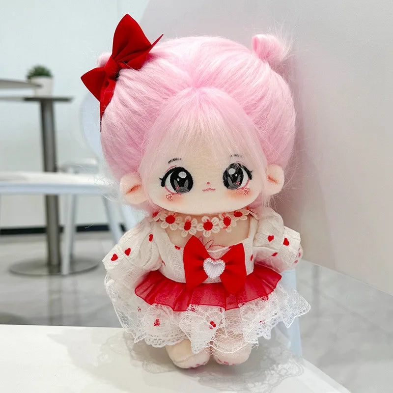 20cm Cute Pink Rabbit IDol Doll Anime Plush Star Dolls With Bow Dress Stuffed Customization Figure Toys Cotton Plushies Toys