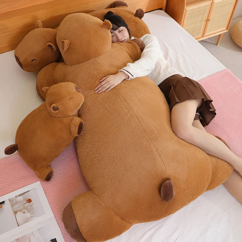 Giant Kawaii Capybara Plush Doll Floor Mat High Quality Animal Brown Capybara Plush Carpet Home Decor Gift For Boys And Girls