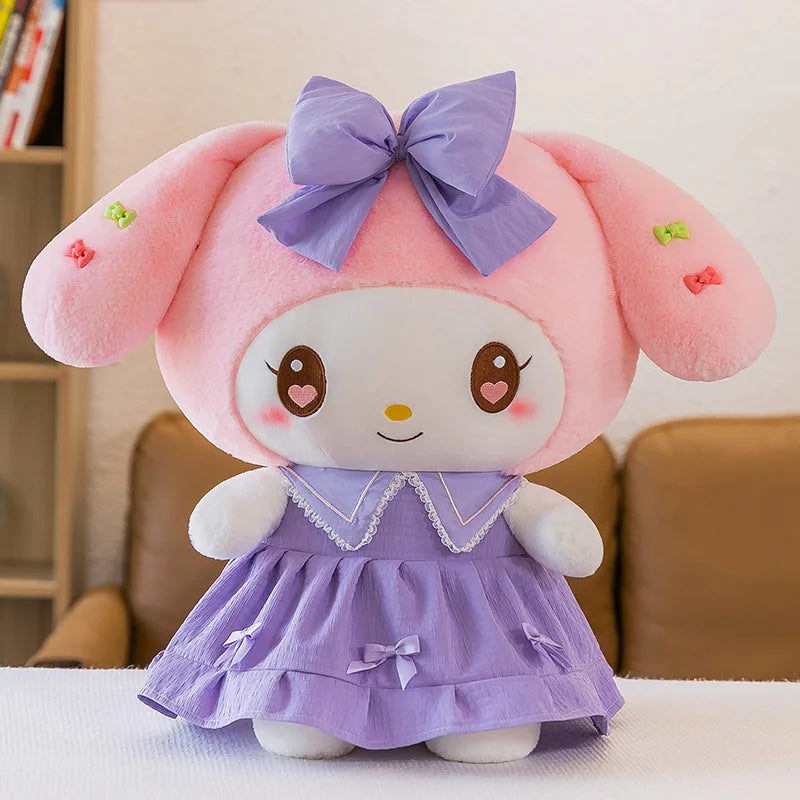 30cm/40cm Cute Melody Doll Kuromi Plush Toy Sanrio Girl Sleeping Bed Cartoon Pillow Gift for Best Friend