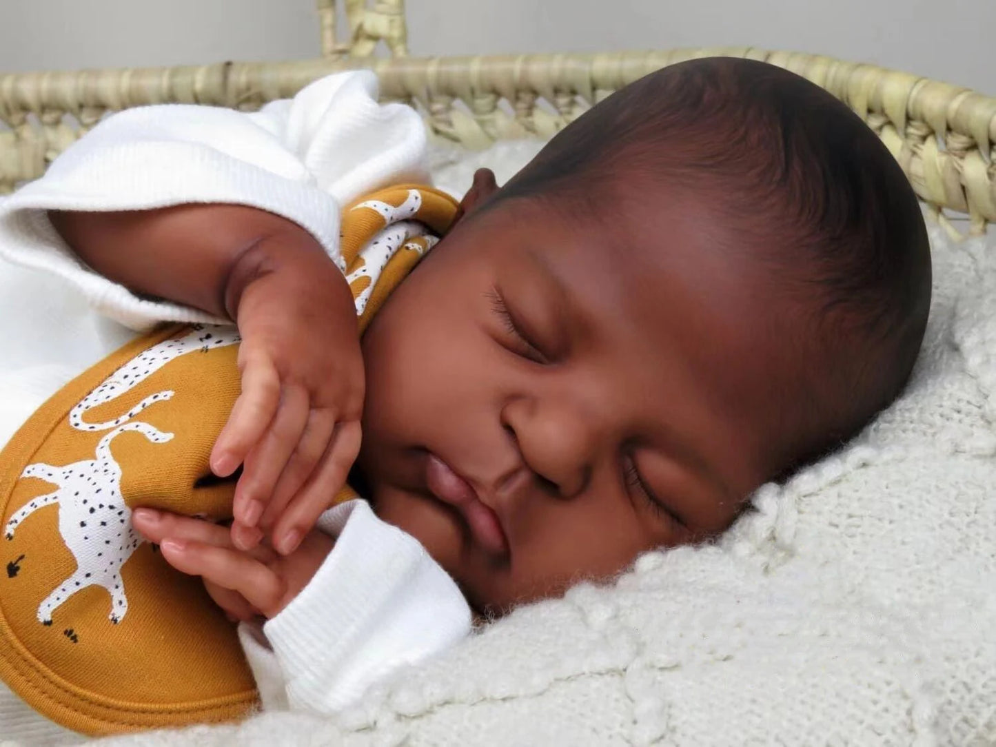 NPK 20inch Already Painted Finished Reborn Baby Doll in Dark Brown Skin Remi Sleeping Baby 3D Painting with Visible Veins