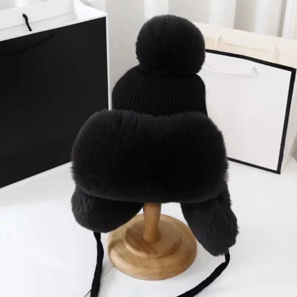 Women Cute Winter Warm Kawaii Plush Hat Thickened Cute Bomber Hat Ear Protection Woolen Cap