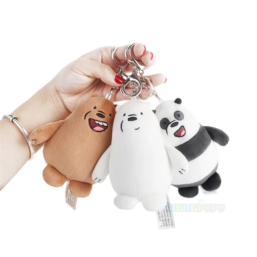 12cm We Bare Bears Anime Plush Keychain Toys Pendant Grizzly Panda Ice Bear Key Ring Stuffed Dolls Plushies Gifts