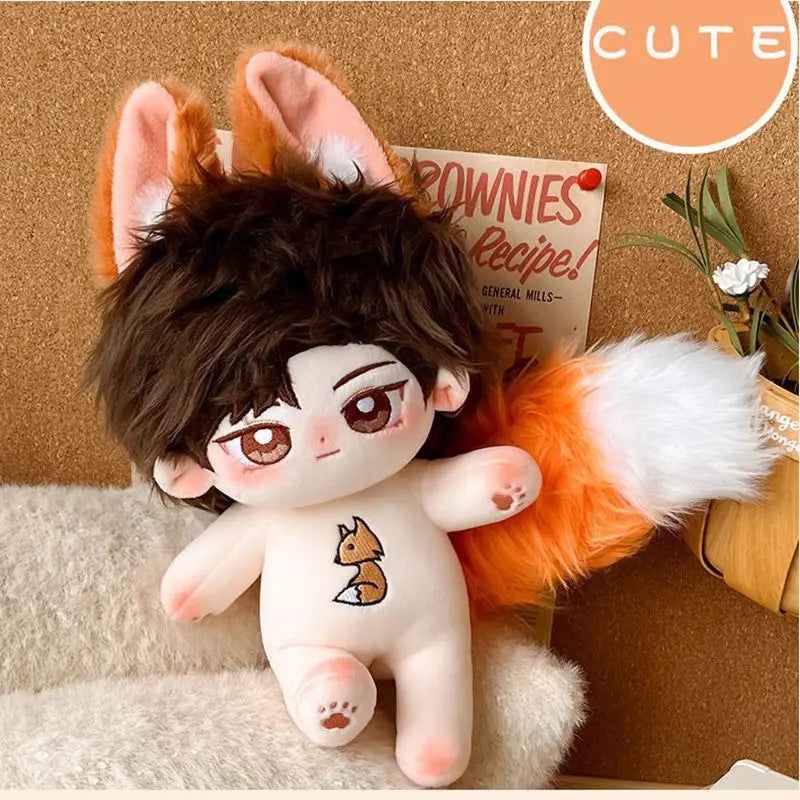 20cm Cotton Doll Brown Hair Fox Ears Tail Idol Star Dolls Cute Stuffed Plush Toys Doll Plushies Toys Fans Collection Gifts