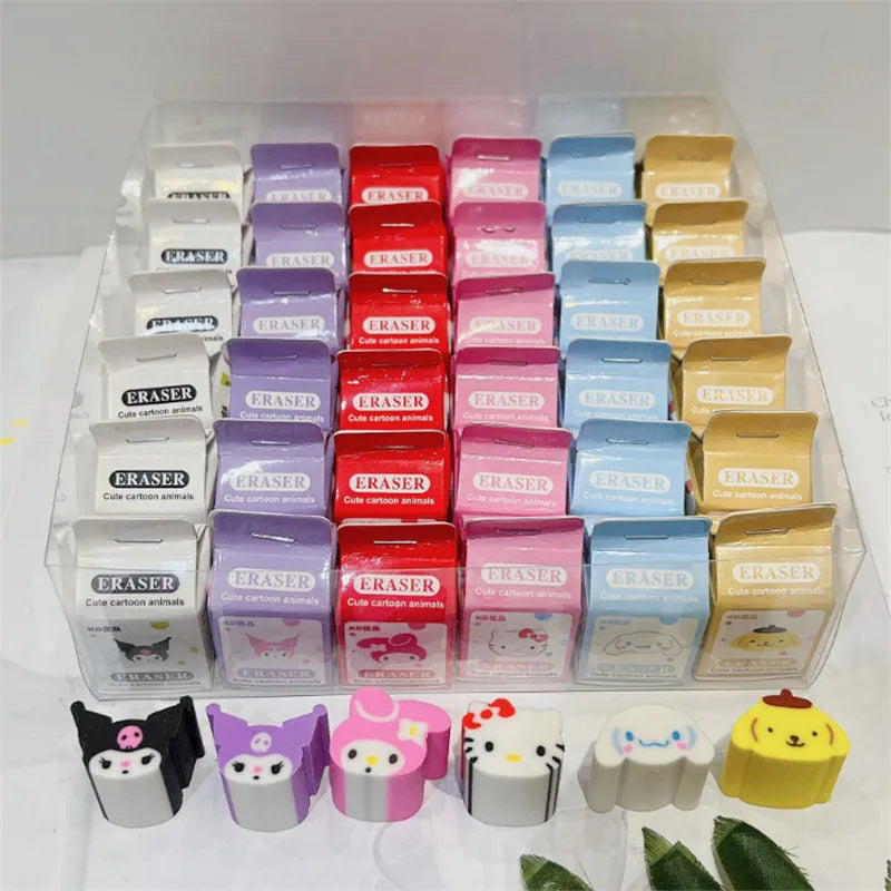 6/36Pcs Sanrio Hello Kitty Melody Kuromi Cinnamoroll Pompompurie Eraser Anime Student Stationery Erasers School Supplies Gift