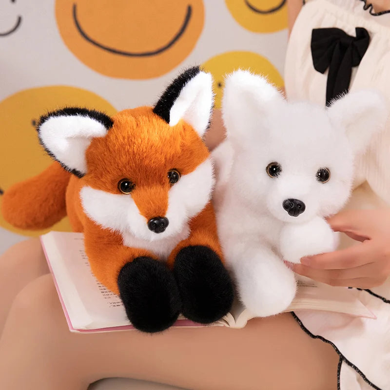 45/65/90CM Furry Fox Plush Toys Lying White Orange Fox Soft Pillow Stuffed Doll Cute Sofa Cushion