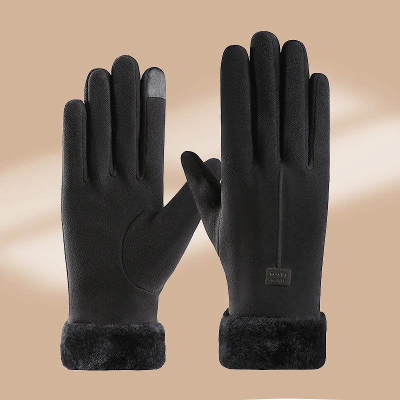 Women Winter Thick Plush Gloves Fashion Warm Suede Outdoor Guantes Lady Touchscreen Driving Gloves Sports Cycling Mittens