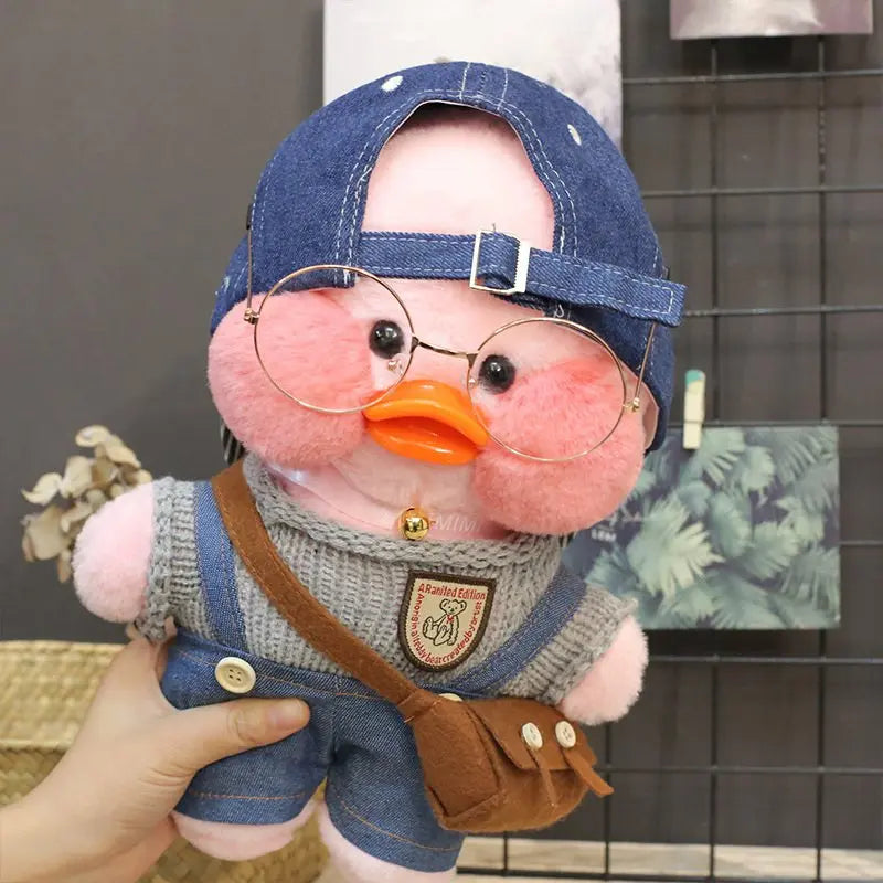 30cm Cute Cafe Pink Duck Stuffed Plush Animals Toy Wear Glasses And Clothes Soft Doll Girl Birthday Creative Gift For Girls