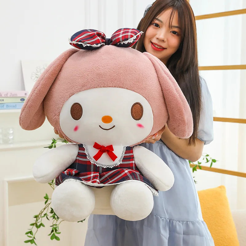 Sanrio Cute Kuromi Melody Doll Plush Stuffed Animal Toys Childrens and Girls Plushies Skirt Kuromi Cloth Doll Pillow Gifts