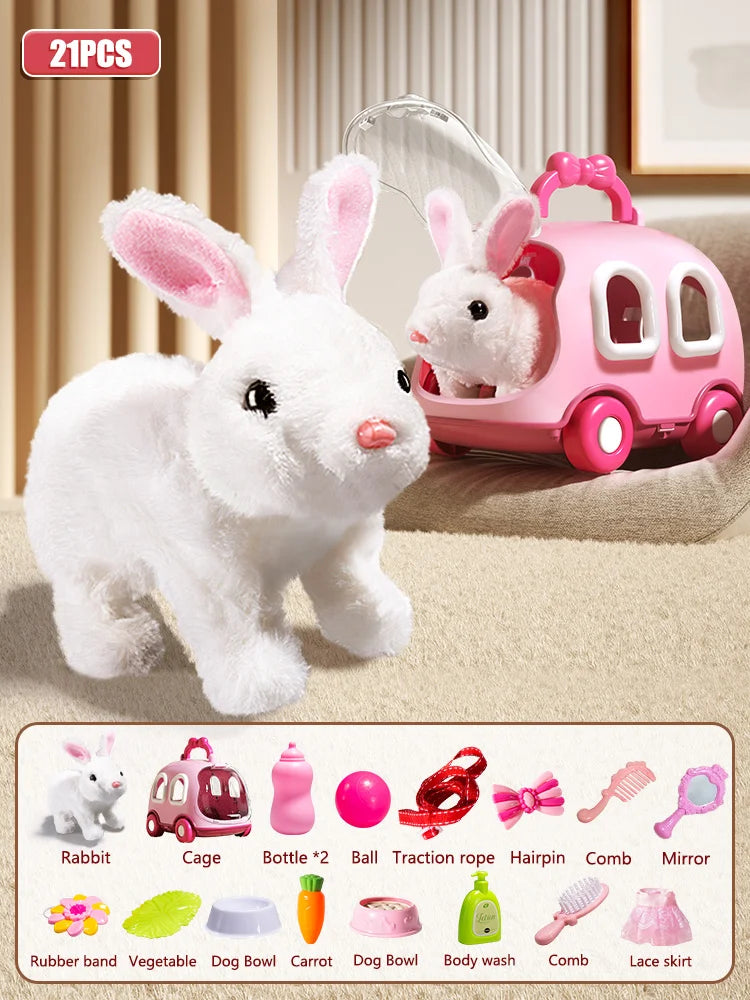 Children Plush Cute Rabbit Kids Electronic Pet With Sound Animal DIY Change Clothes Game Walking Moving Pet Toys For 3 Years