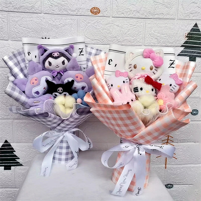 Sanrio Kuromi Plush Bouquet Hello Kitty Melody Cinnamoroll Anime Doll Toy Valentine's Day Christmas Graduation Girls Friend Gift