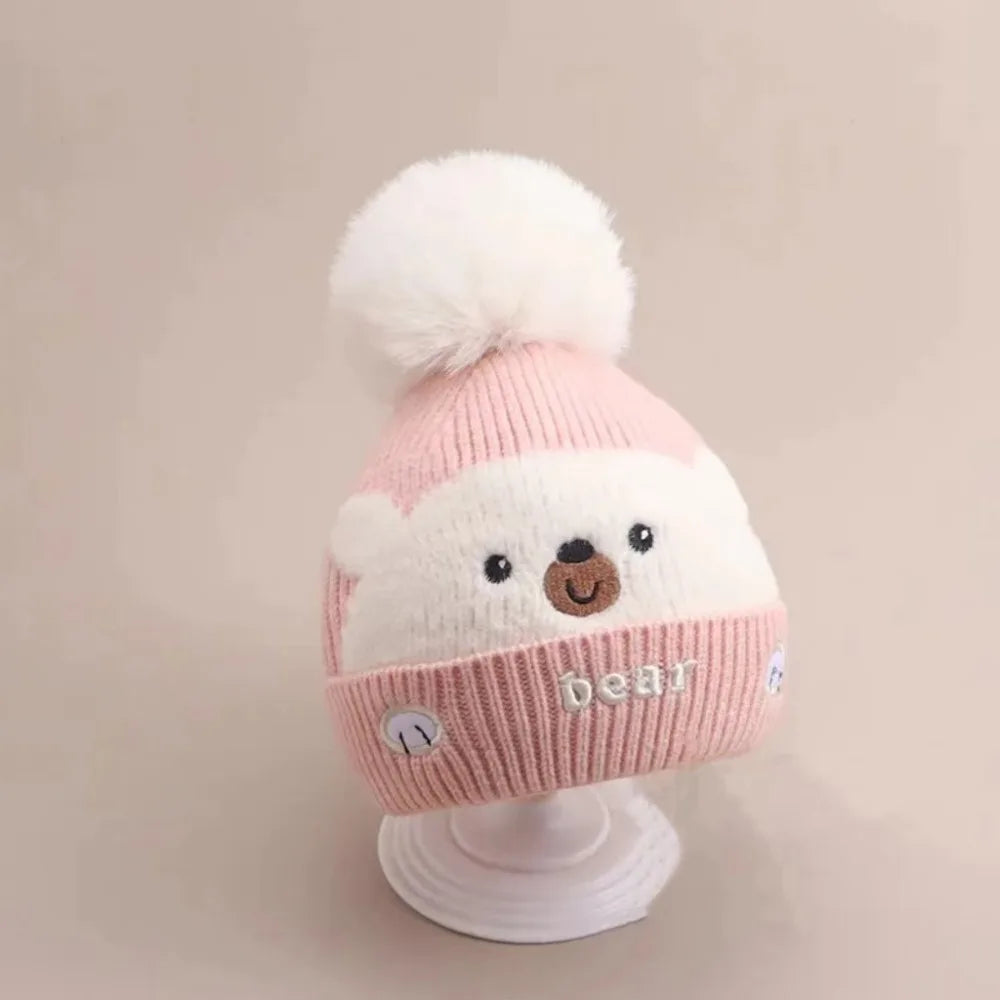 New Thickened Bonnet Caps Winter Warm Plush Pullover Hat Knitted Newborn Ear Protection Cap Autumn Winter