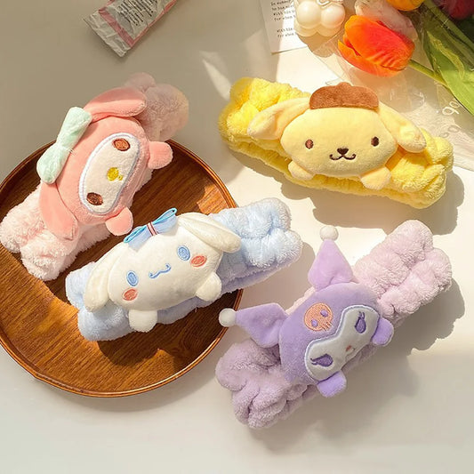 Sanrio Kawaii Plush Headband Cinnamoroll My Melody Kuromi Purin Makeup Wash Hair Ring Hair Accessories Bandwear Gifts For Girls