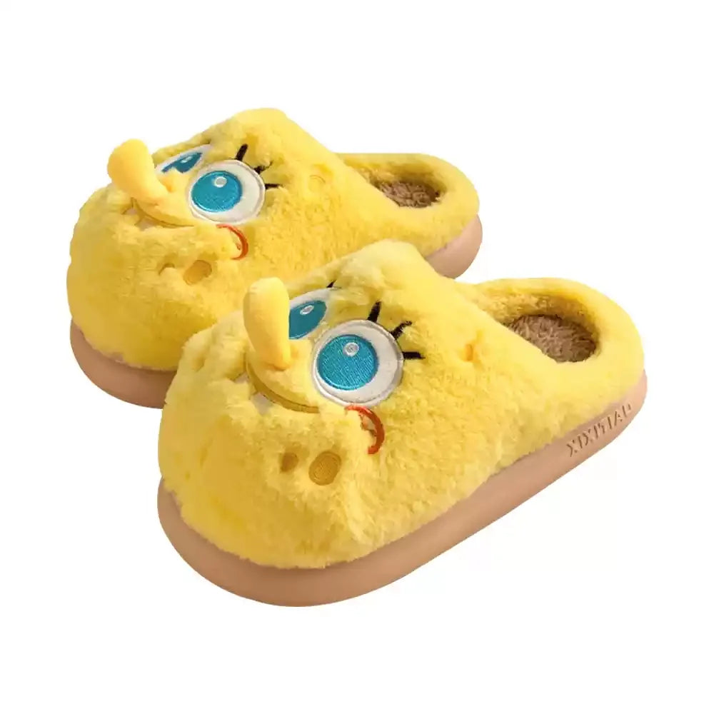 New Cartoon Anime Couples Spongebob Kawaii Slippers Plush Keep Warm Home Winter Soft Bottom Cute Shoes Men Women Lovers Shoes