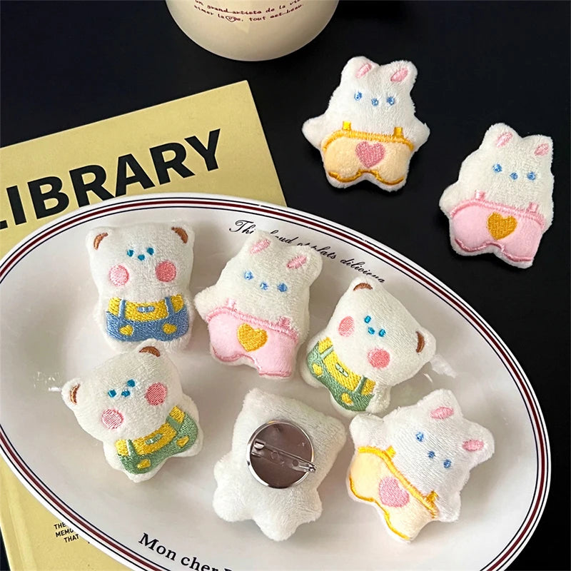 Cute Plush Doll Brooches Cartoon Bunny Bear Brooch Pin Clothing Backpack Decoration Jewelry Gifts For Girls Children