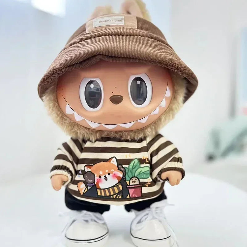 Doll outfit vinyl plush doll clothes for 38cm Korea Kpop Exo Labubu doll clothes striped shirt set