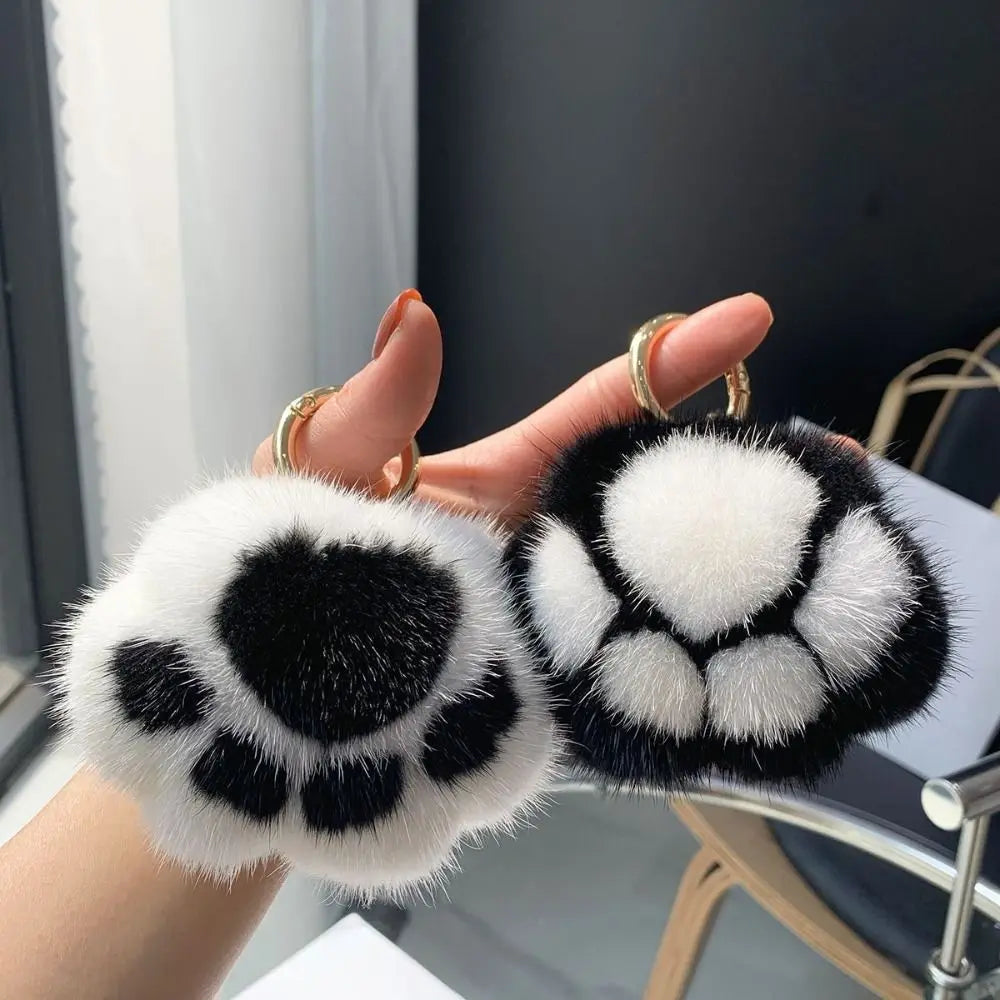 Cat Paw Pendant Keychain Kawaii Soft Faux Fur Keychain Kid Gift Stuffed Toy Plush Toy Key Ring Backpack Car Key Pendant