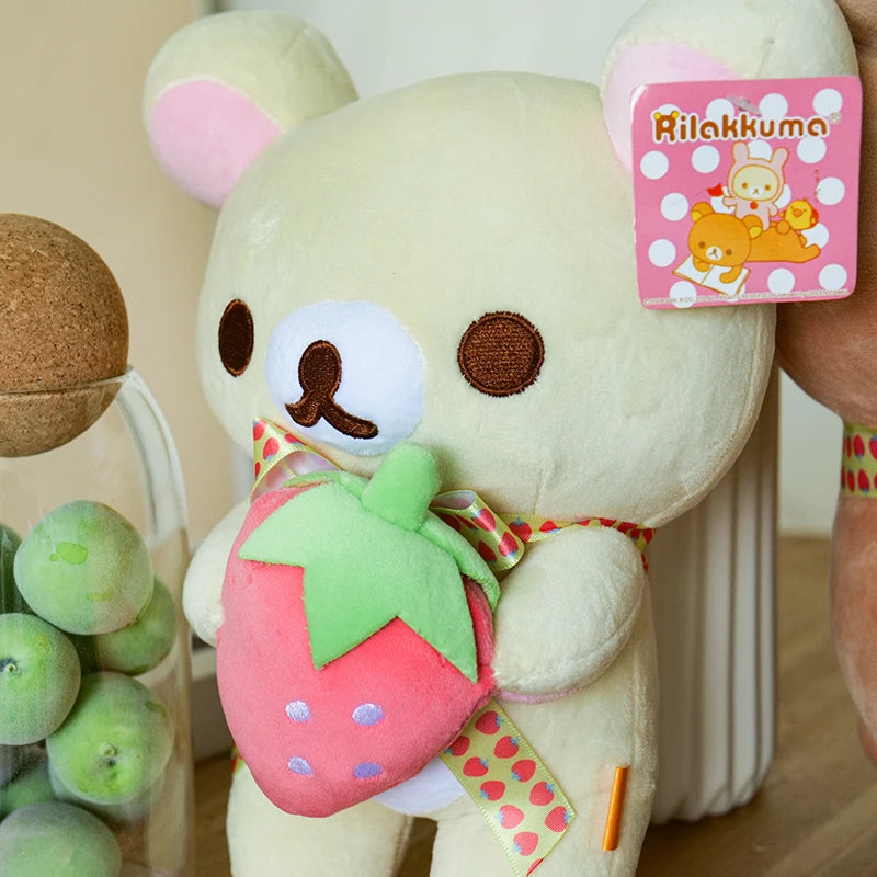 Kawaii Rilakkuma Plush Toys Strawberry Teddy Bear Stuffed Doll Plushies Cute Animal Kawaii Room Decor Birthday Gift for Kid