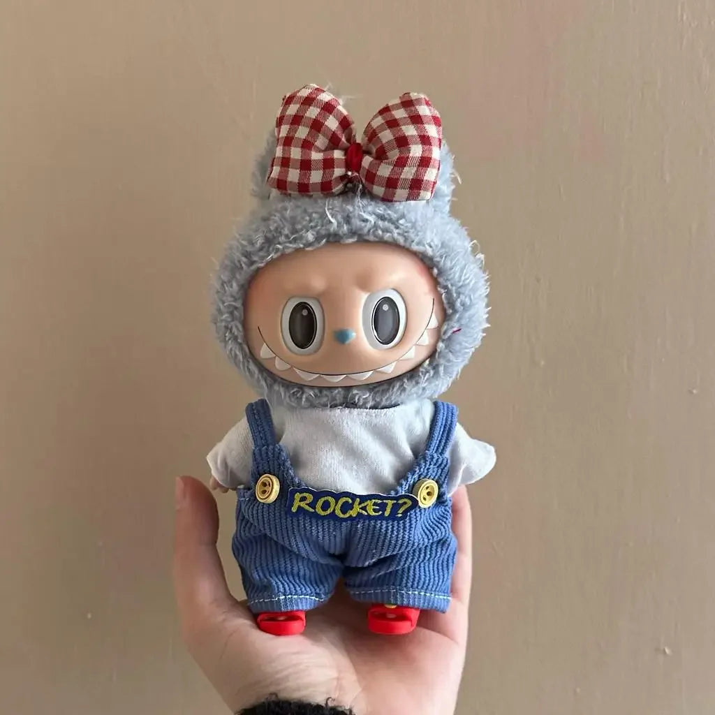 17cm Mini Plush Doll'S Clothes Outfit Accessories For Korea Kpop Exo Labubu V1 V2 Idol Overalls bow set Clothing Gift