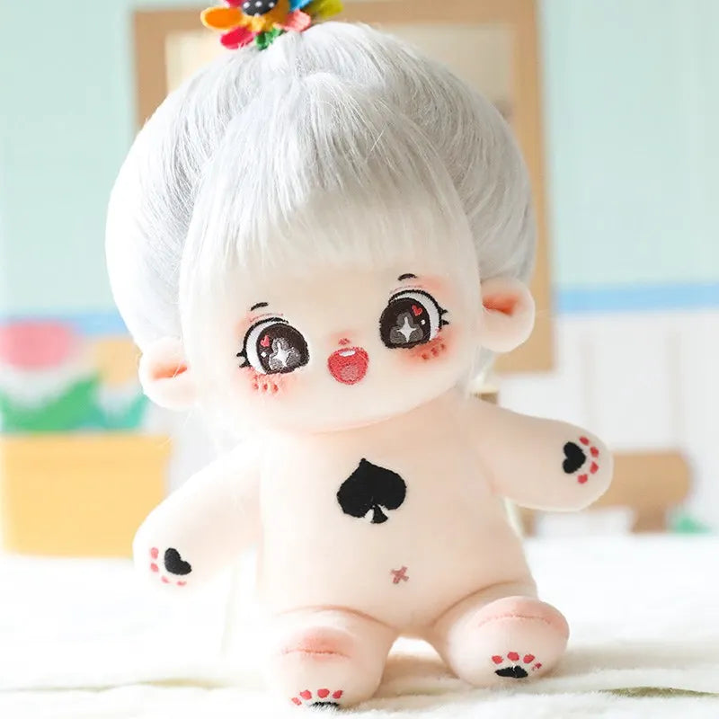 20cm No Attribute Ace of Spades Cotton Doll with Skeleton Silver Hair DIY Doll Plush Human Doll Figure Doll Collection Gift