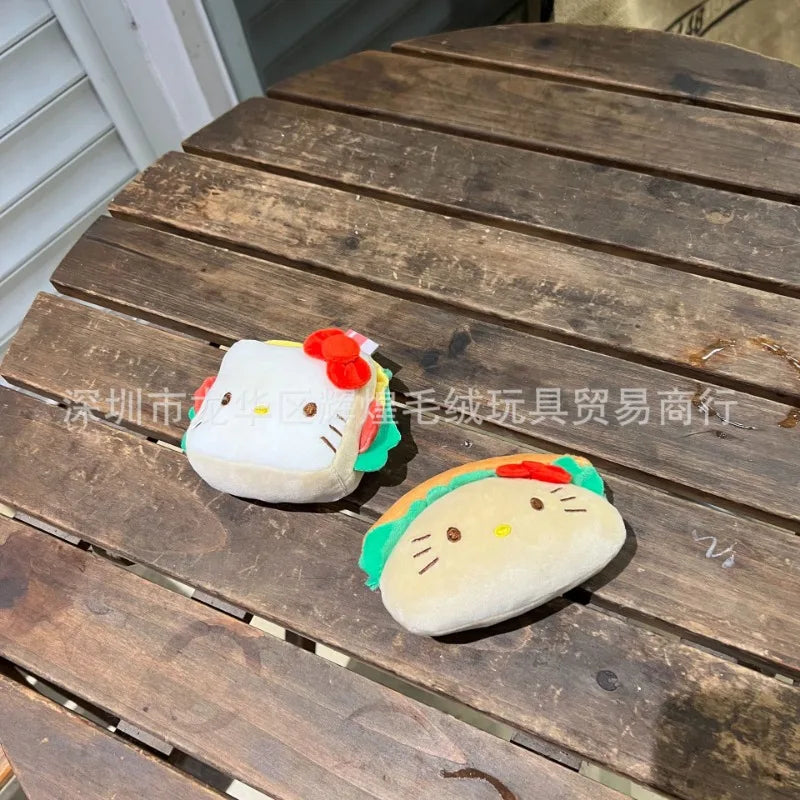 Sanrio Plush Doll Hamburger Hello Kitty Car Keychain Children's Cute School Bag Pendant Anime Peripheral Couple Holiday Gift