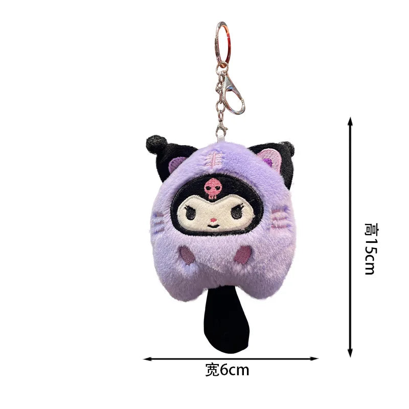 Sanrio Fish Plush Keychain Cartoon Sanrio Plush Cinnamoroll Kuromi Melody Pompompurin Keychain Anime Pendant Bag Decor Kid Gifts